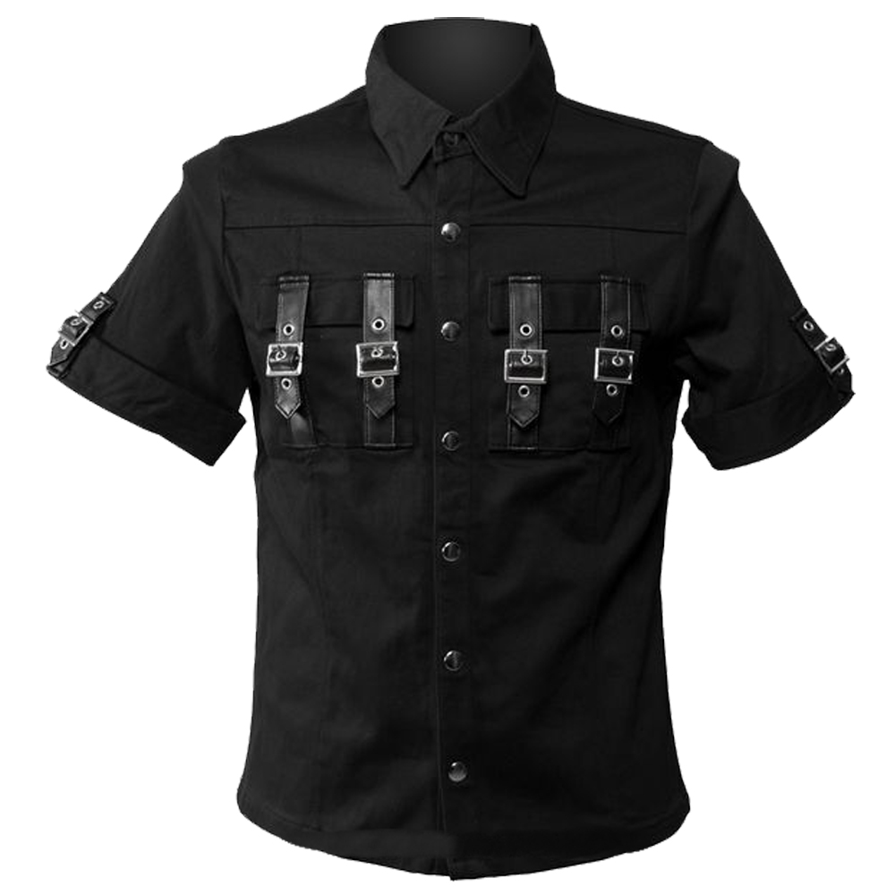 Men's Black Gothic Shirt With Buckles & Straps - Half Sleeve Top Men's Black Gothic Shirt With Buckles & Straps - Half Sleeve Top