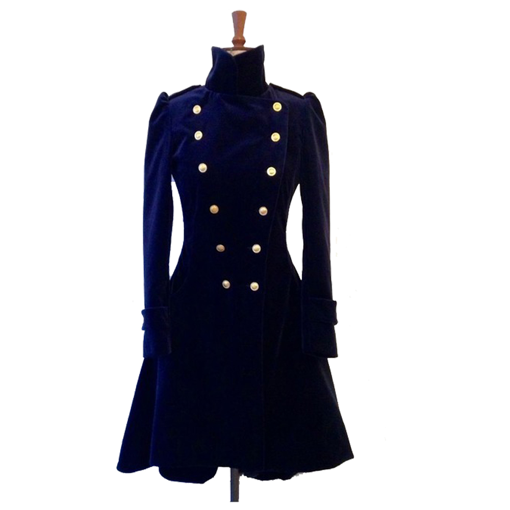 Royal Blue Velvet Military Coat