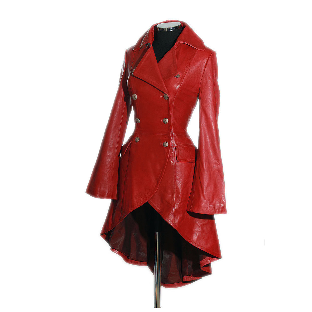 Bekendtgørelse nok Touhou Women Double Breast Military Coat Red Leather Jacket| Steampunk Genuine  Leather Coat