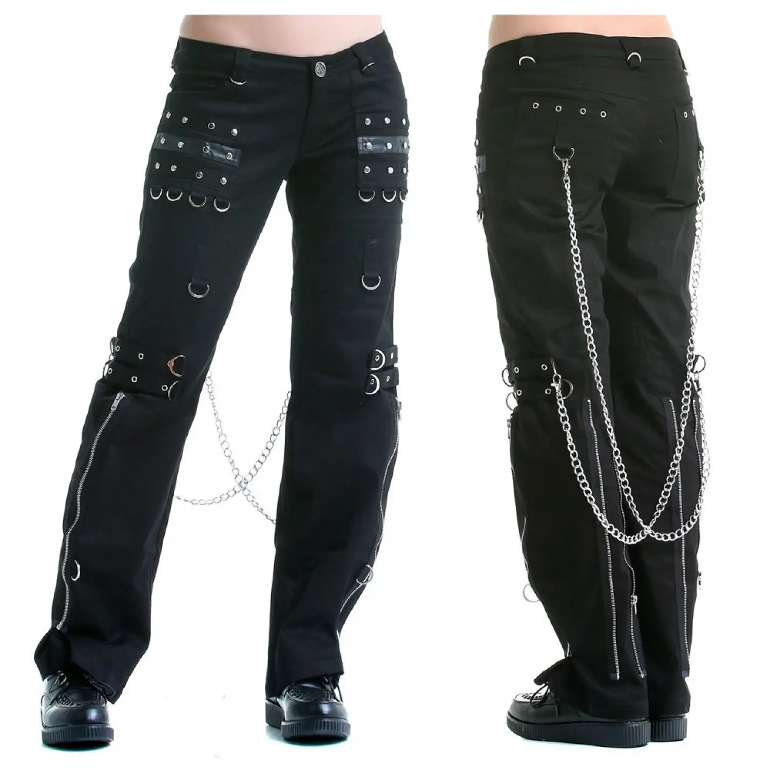 Black Gothic Punk Chain Pant featuring silver studs and zipper details.