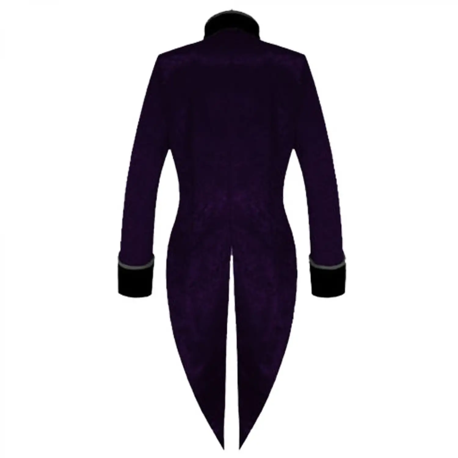 Men's purple and black steampunk military tailcoat with ornate silver buttons