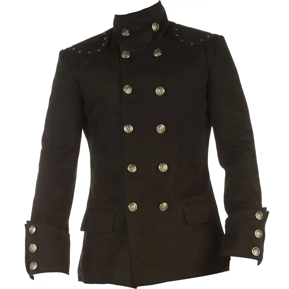 Double Breasted Gothic Military Jacket Men | Trench Black Army Officers Coat