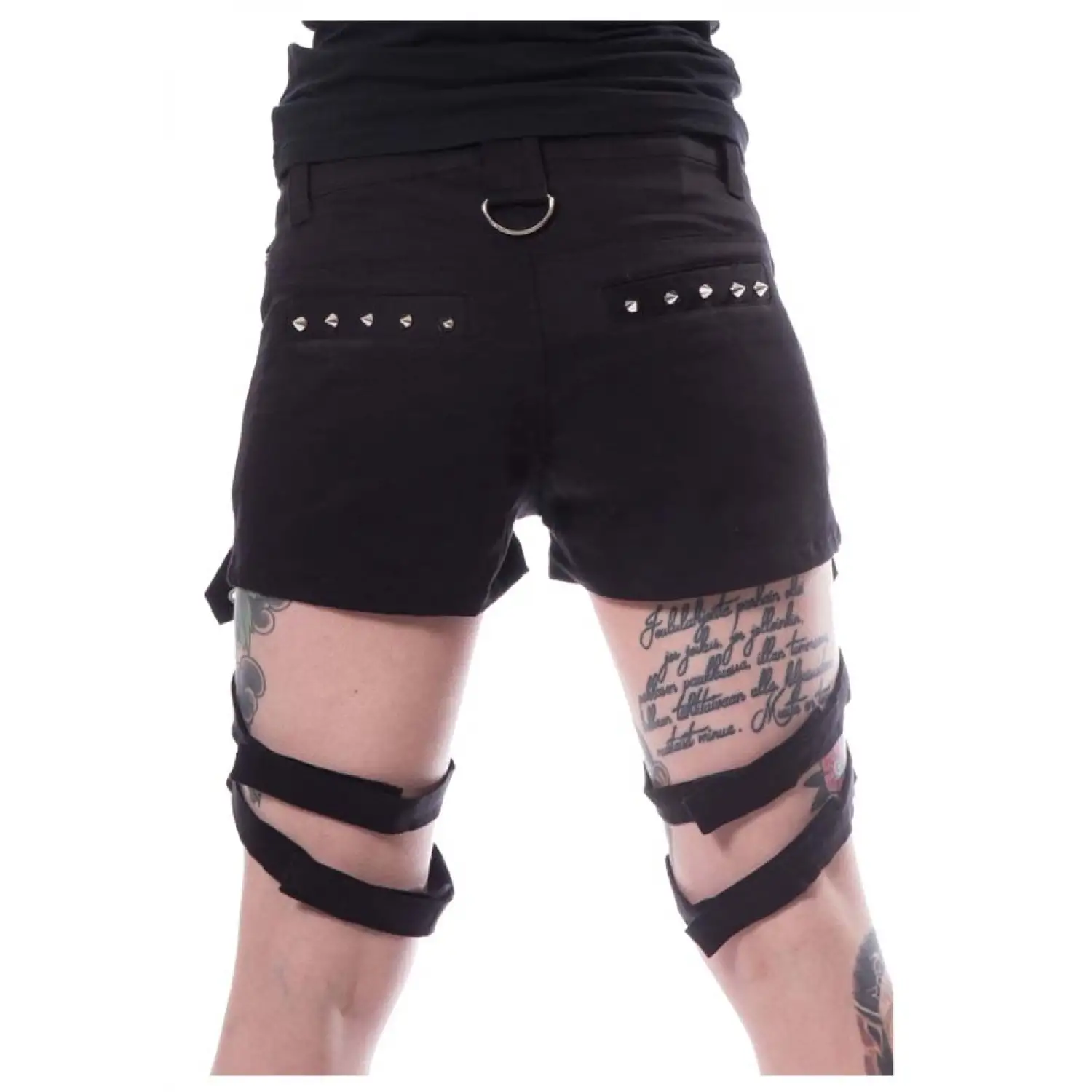 Women Gothic Black Denim Badass Babes Mini Shorts Women Gothic Black Denim Badass Babes Mini Shorts