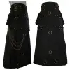 Long Black Gothic Utility Kilt Steampunk Leather Straps Kilt Chains