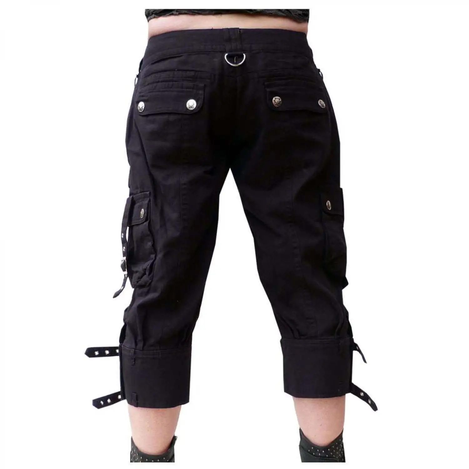 Black gothic unisex shorts with cargo pockets and D-ring straps