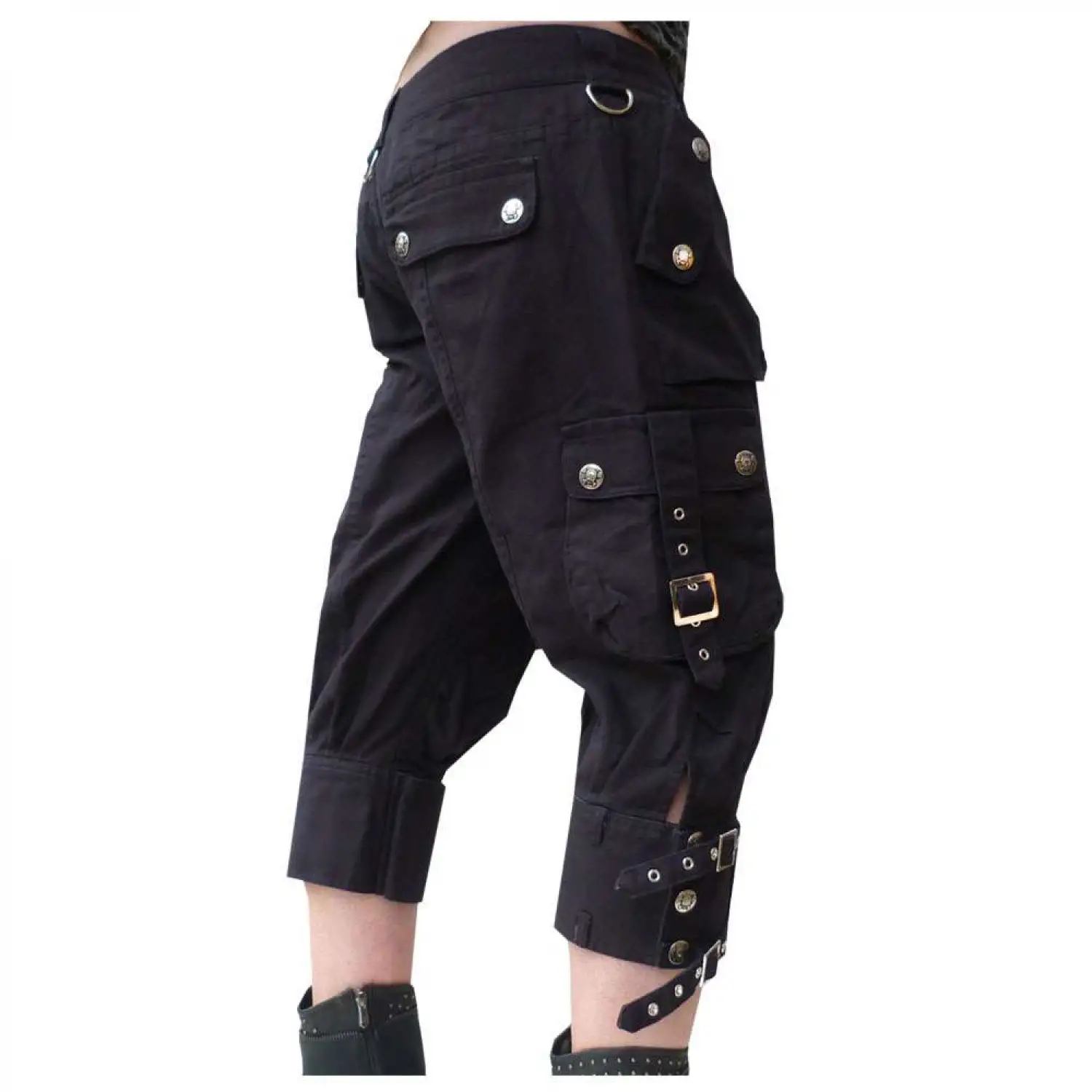 Black gothic unisex shorts with cargo pockets and D-ring straps