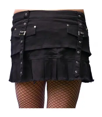 Gothic Mini Skirt Black With Eyelet Strap Clothing
