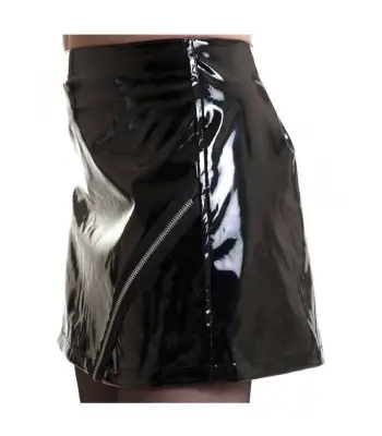 Vinyl mini skirt with lined waistband