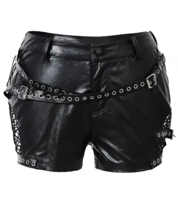 Black Gothic Punk PU Leather Short for Women