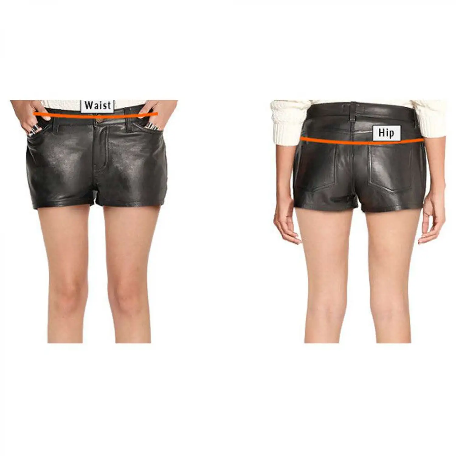 Women's black goth punk genuine lambskin leather shorts featuring a high-waisted slim fit and tailored cuffed hems.