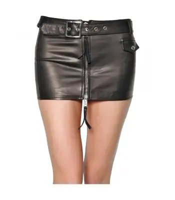 Women Gothic Skirt Clubwear Genuine Leather Mini Short