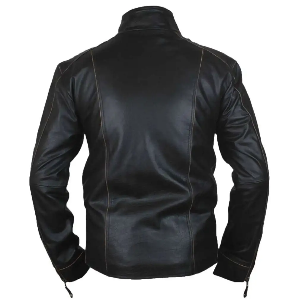 Men's Black Leather Motorcycle Designer Jacket - Image 4