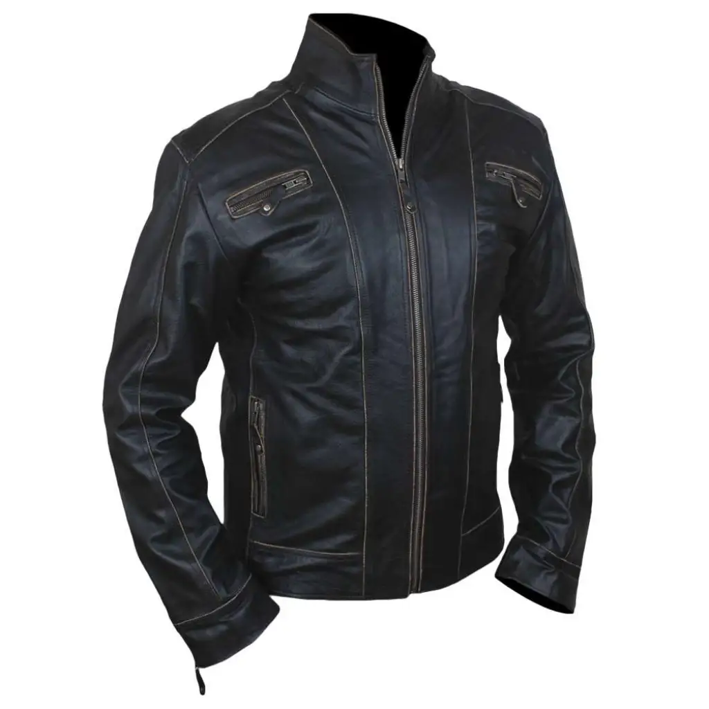 Men's Black Leather Motorcycle Designer Jacket - Image 3
