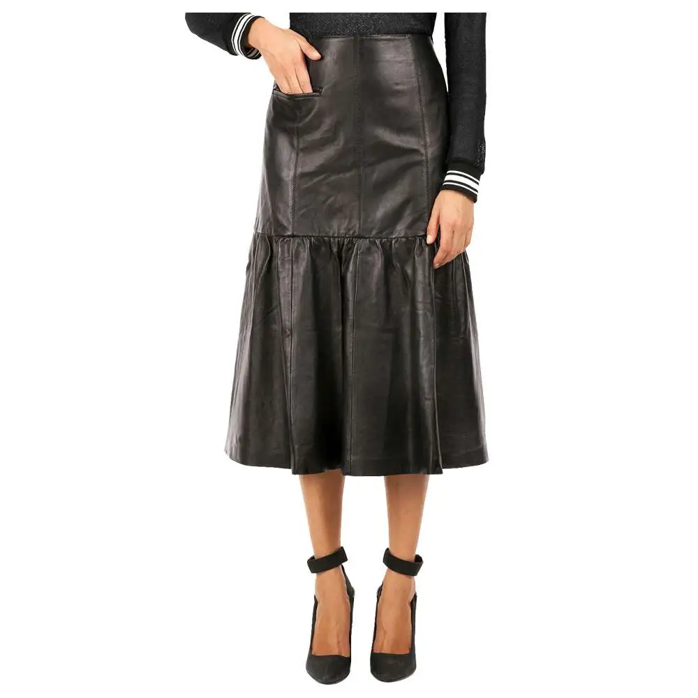 New Style Black Calf below knee length long skirt