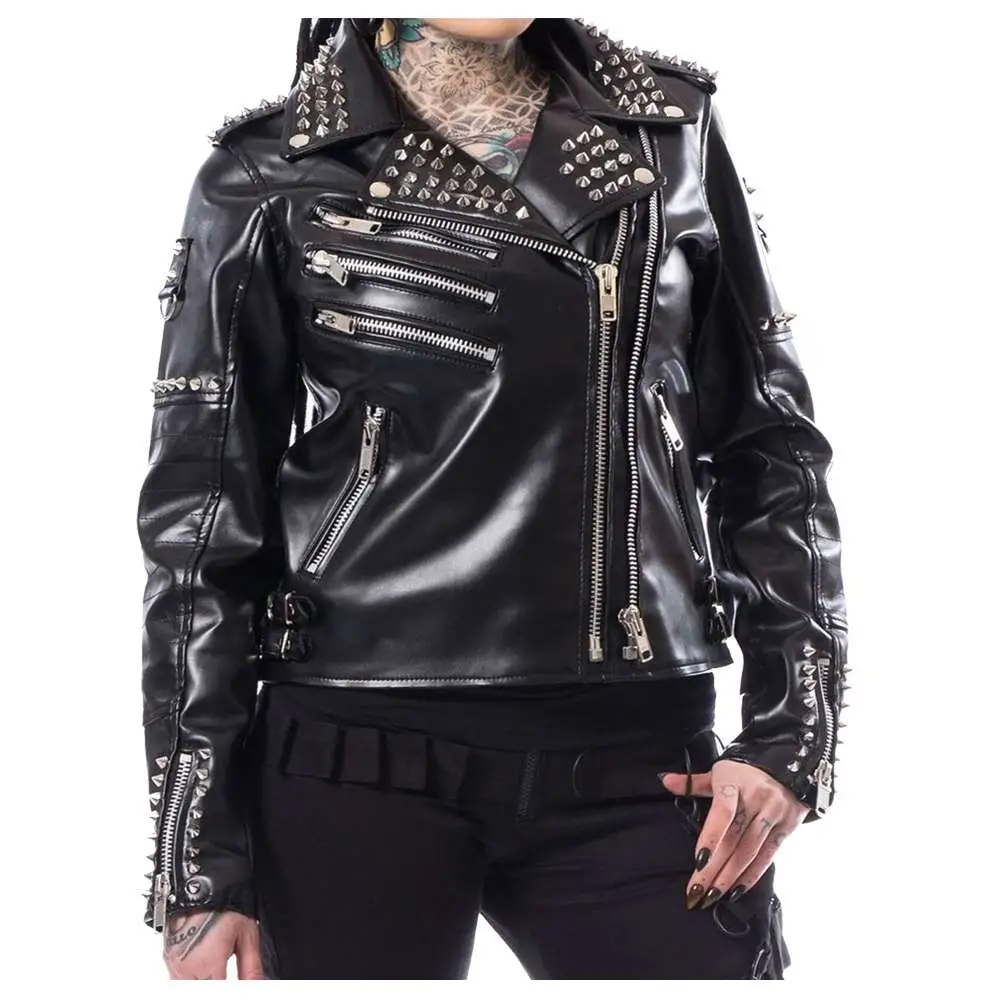 Women Gothic Biker Stud Jacket EMO Punk Jacket