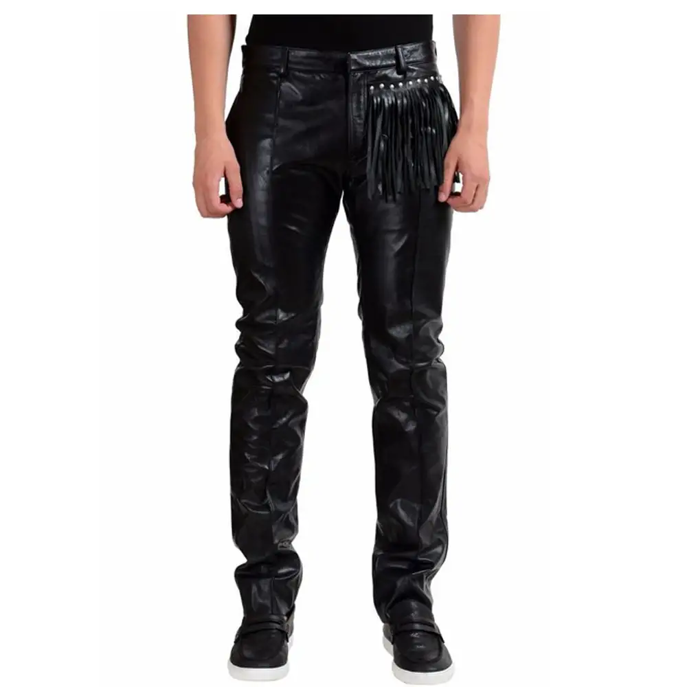 Punk Rock Goth Disco Leather Pant | Men Nightclub Black Motorcycle Pant