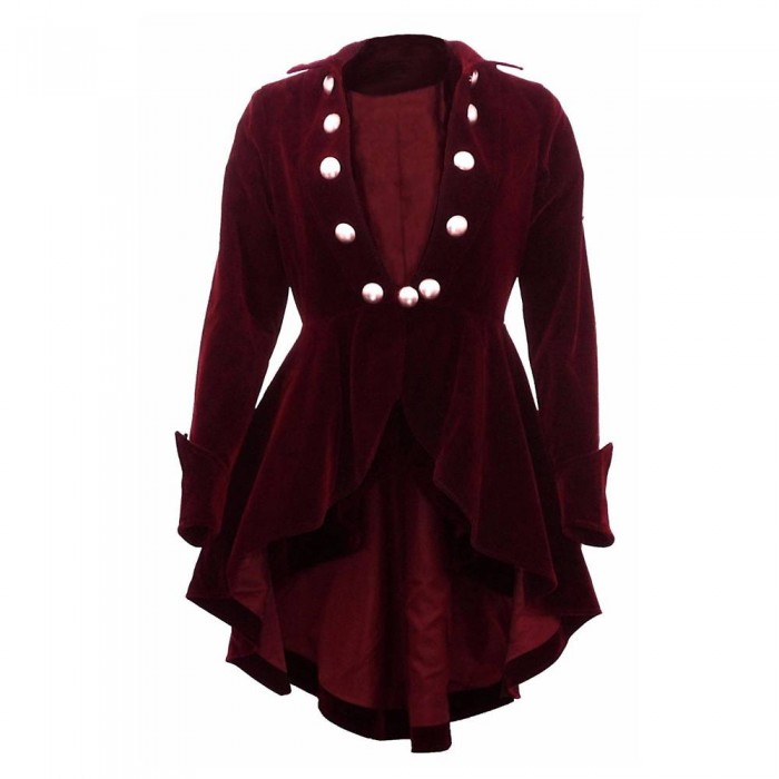Burgundy Gothic Ruffle Victorian Style Women Gothic Coat
