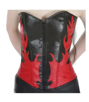Gothic Flame Real Leather Corset Overbust Steel-boned