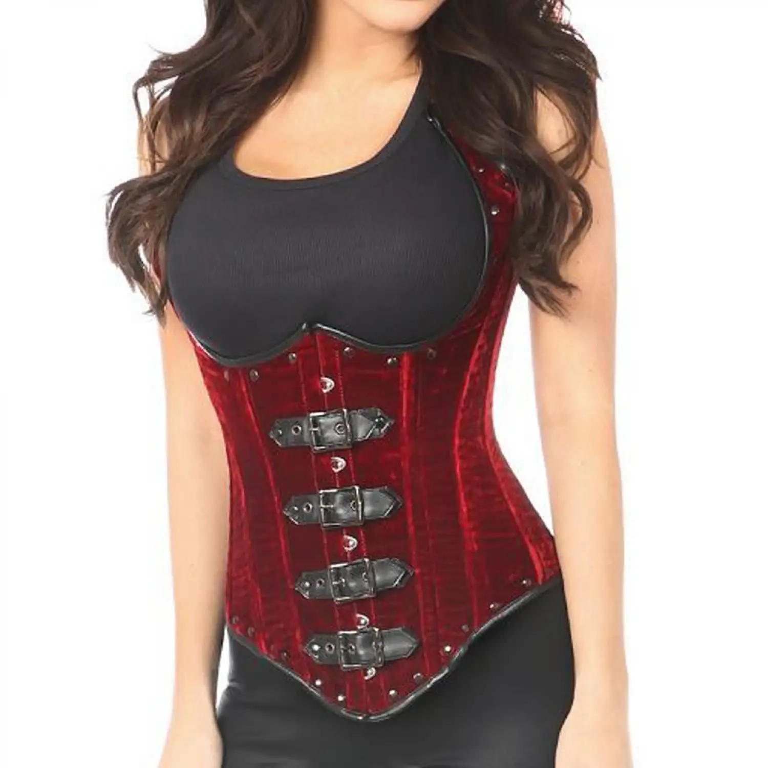 Velvet Underbust Corset Women | Buckle Steel Boned Corset