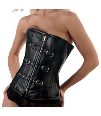 Women Gothic Black Leather Buckle Overbust Corset