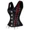 Women Gothic Overbust Pu Leather Mesh Corset | Shoulder Straps Lace-Up