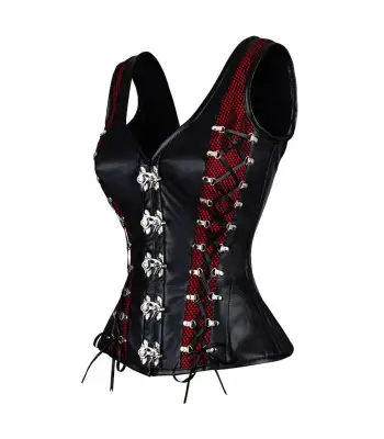 Women Gothic Overbust Pu Leather Mesh Corset