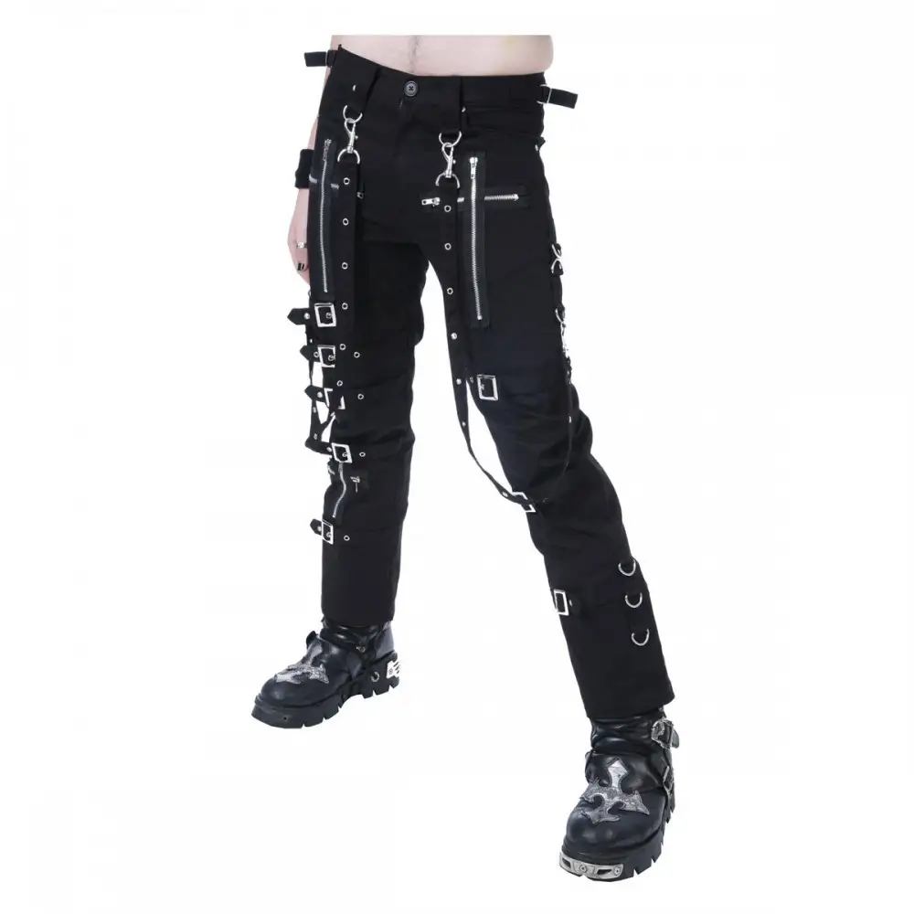 Men Cyber Goth Pant | Punk Black Buckle Pant With Strap