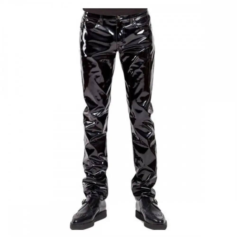 Bondage Punk Rocker Pant Banned Shine Vinyl PVC Trouser Mens - Hip hop Slim Fit Gothic Pant