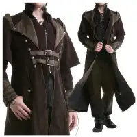 Steampunk Brown Velvet Full Length Coat Men's