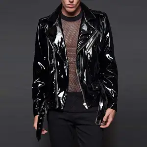 Men Gothic Vinyl PVC Motorcycle Jacket