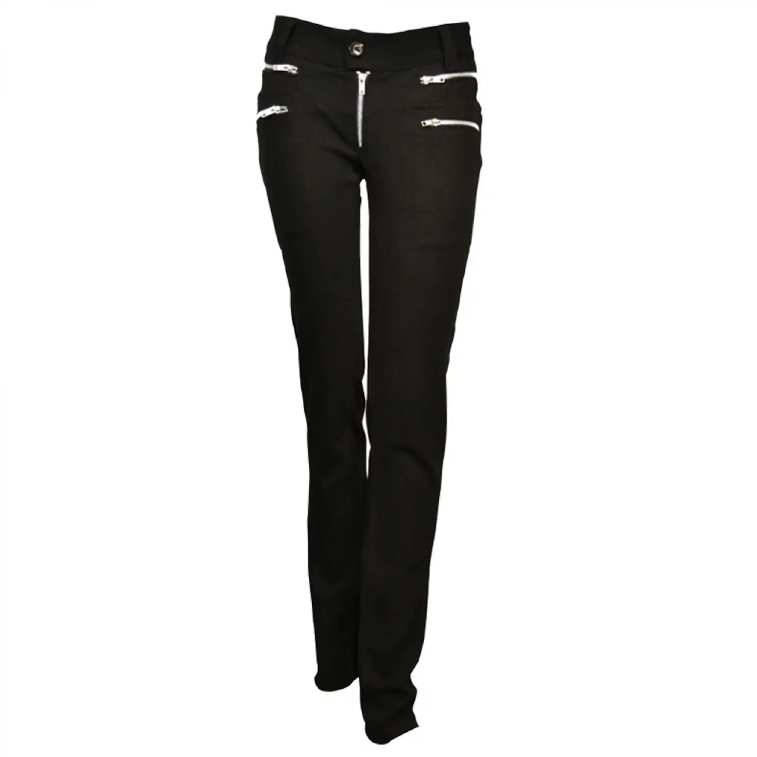 Black Punk Skinny Pant with multiple horizontal zipper accents and D-ring detail.