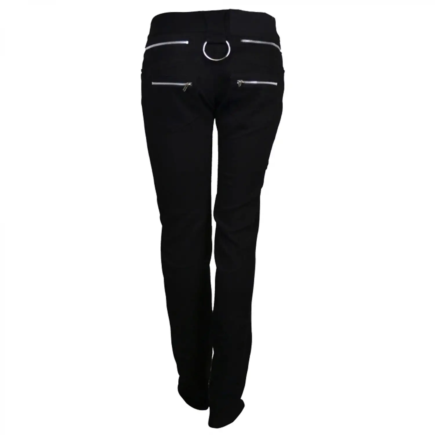 Black Punk Skinny Pant with multiple horizontal zipper accents and D-ring detail.