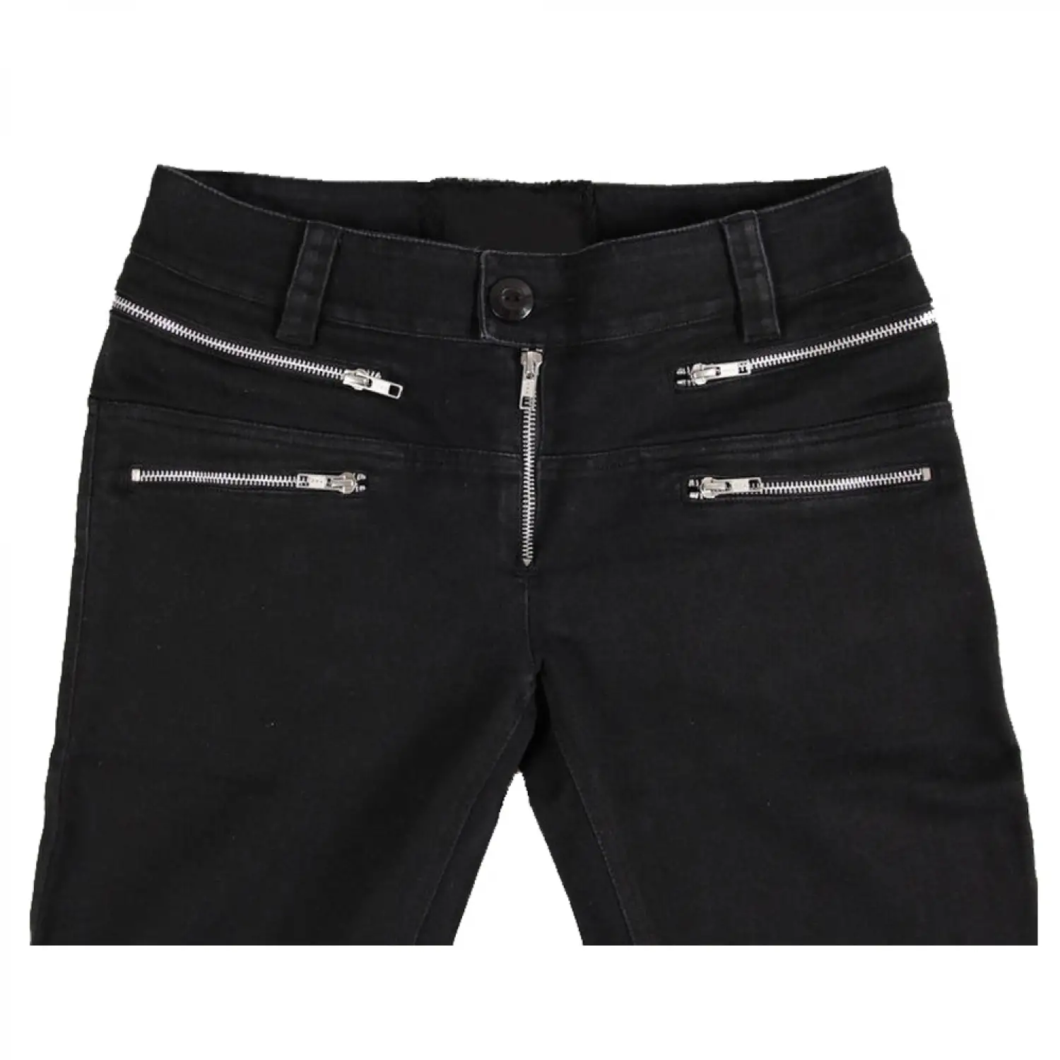 Black Punk Skinny Pant with multiple horizontal zipper accents and D-ring detail.