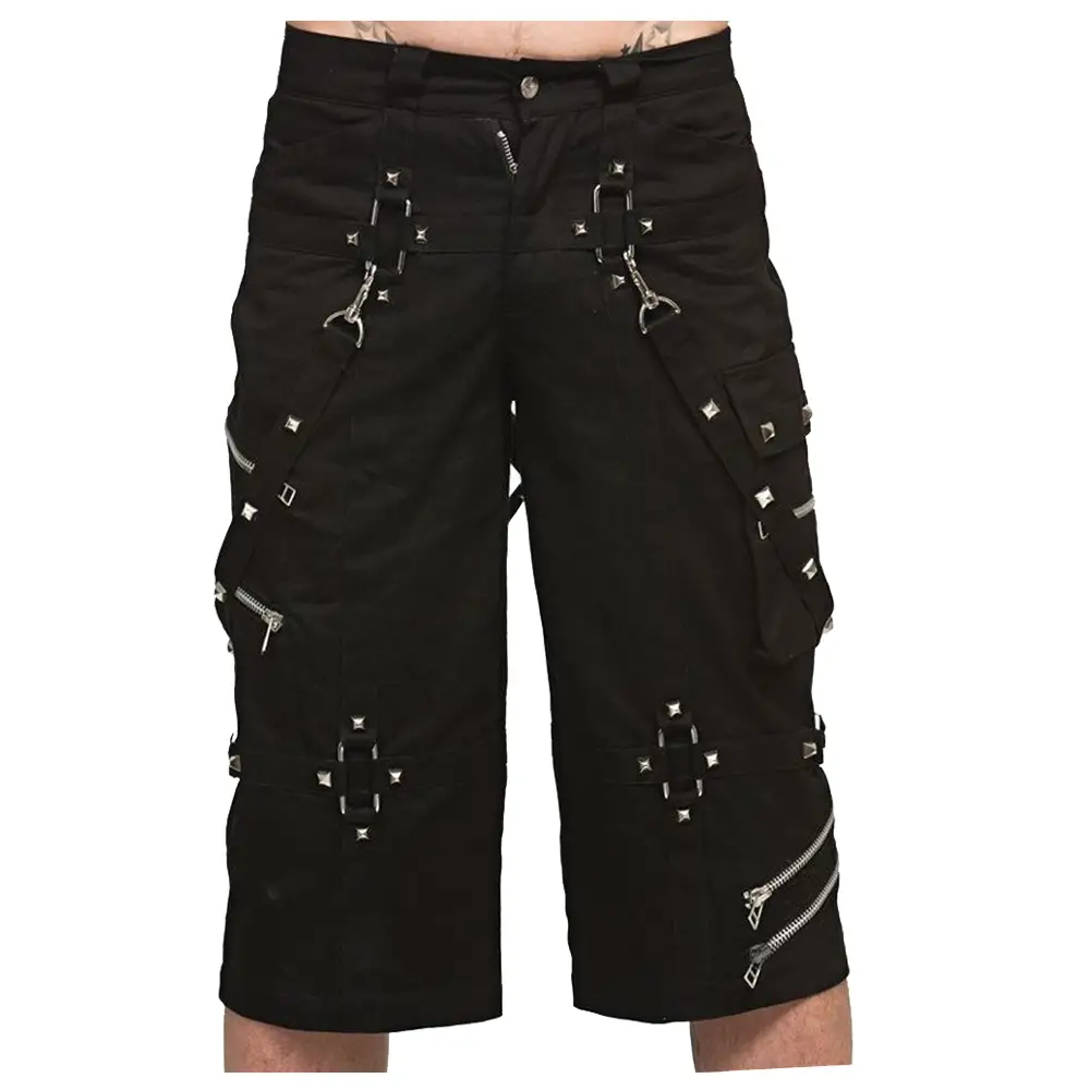 Techno Black Cargo Shorts Men | Gothic Metallic Decorations Studs Shorts