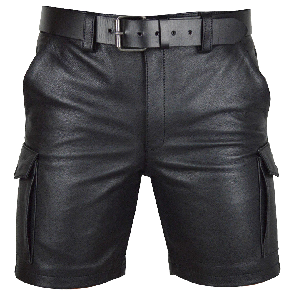 Mens Real Leather Cargo Shorts Club 