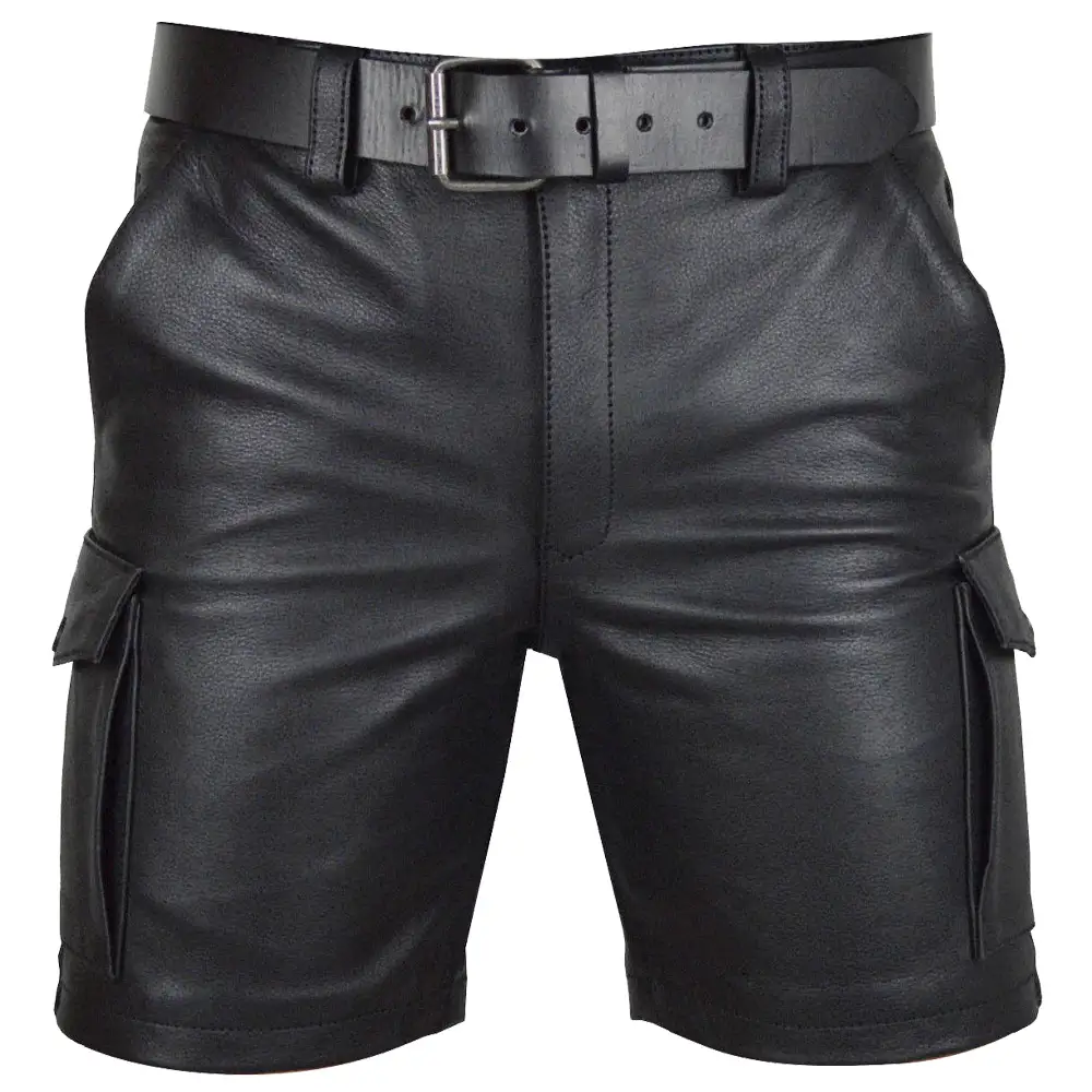 Mens Real Leather Cargo Shorts Club Wear Shorts Casual Short