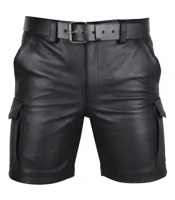 Mens Real Leather Cargo Shorts Club Wear Shorts Casual Short