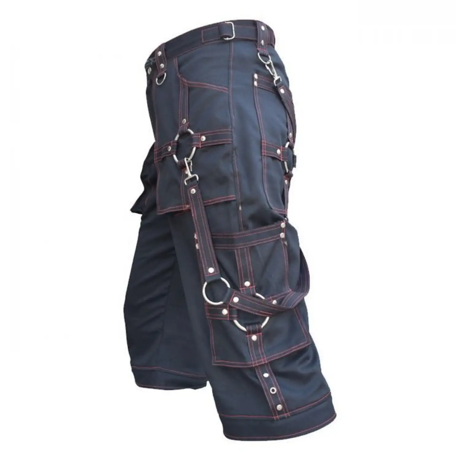 Men Gothic Bondage Red Thread Short