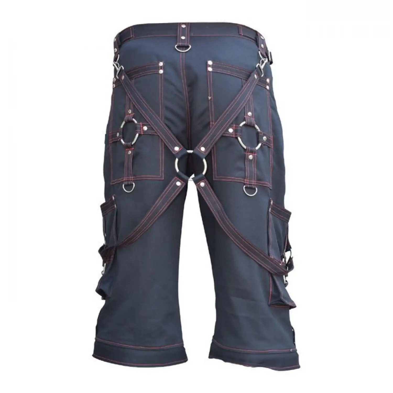 Men Gothic Bondage Red Thread Short