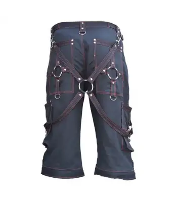Men Gothic Bondage Red Thread Short