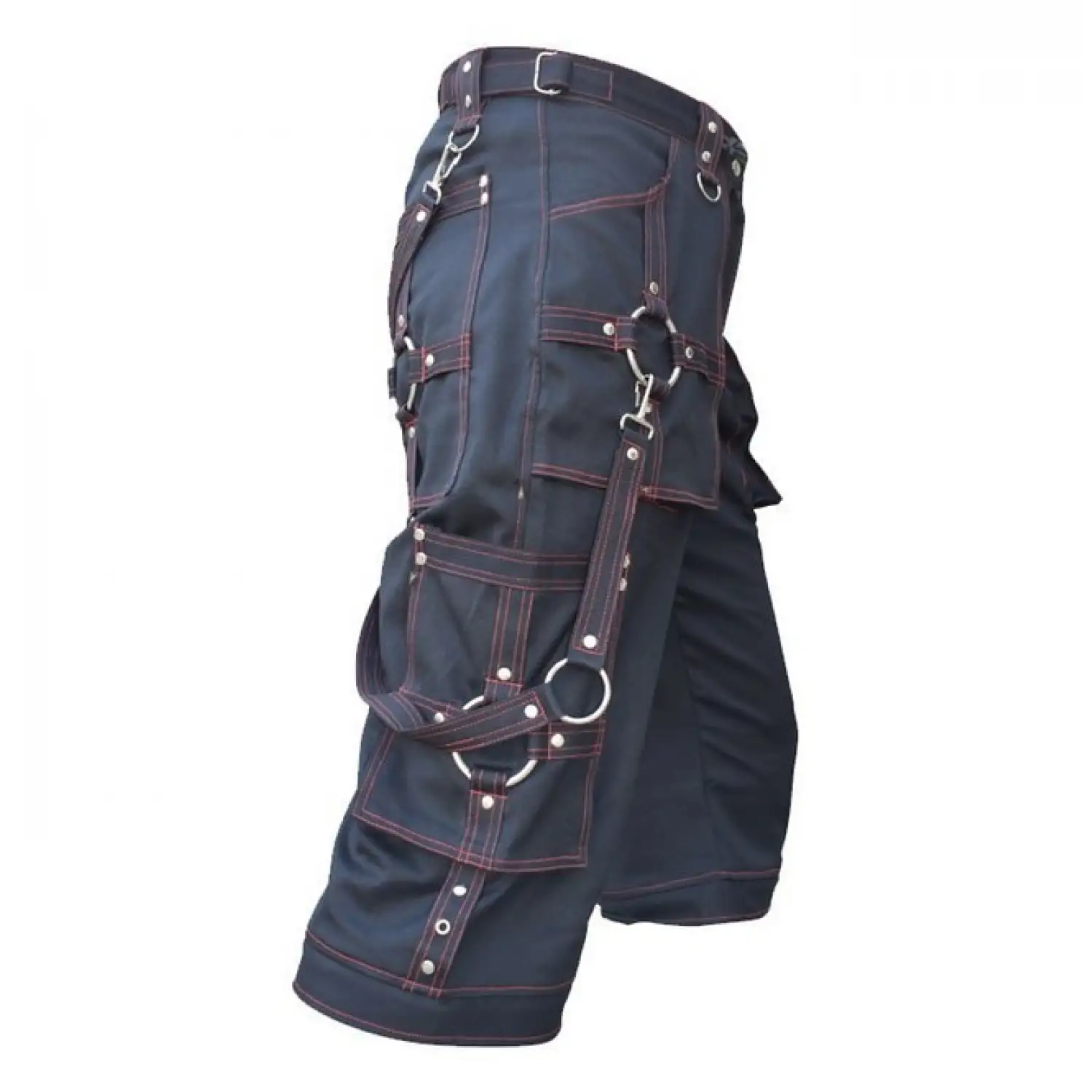 Men Gothic Bondage Red Thread Short