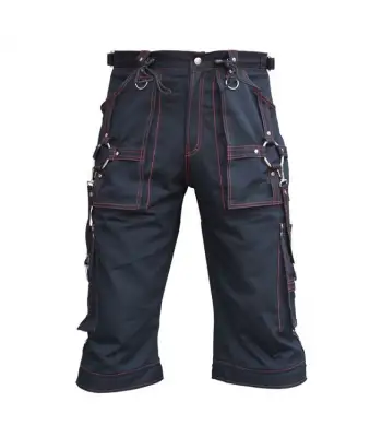 Men Gothic Bondage Red Thread Short