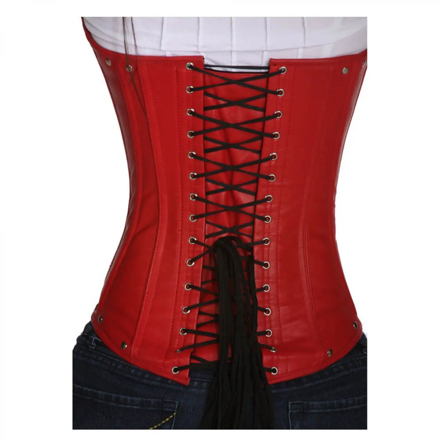 Red Leather Bondage Corset Women| Underbust Buckle Corset Women