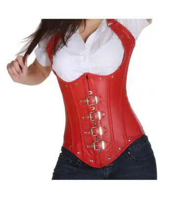 Red Real Leather Bondage Corset