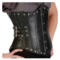 Studded Black Leather Underbust Corset
