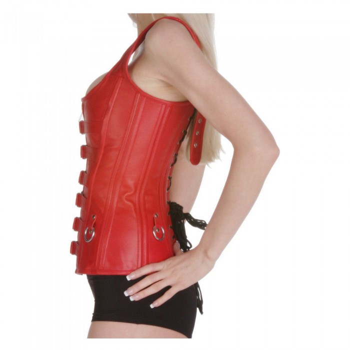 Women Bustier Overbust Gothic Corset Red Steel Bone Lace Up