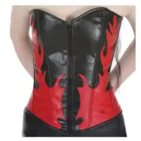 Gothic Flame Leather Overbust Corset