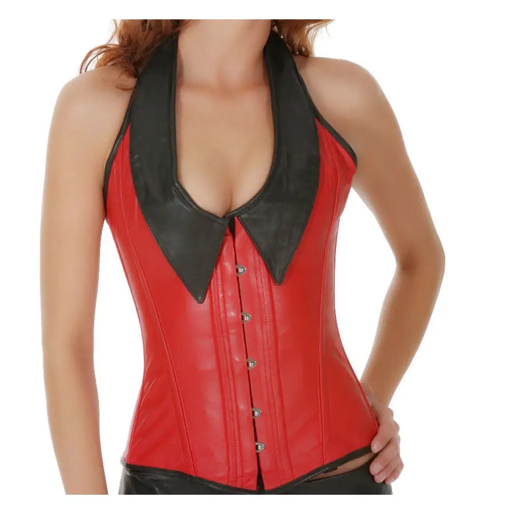 Women Red Leather Overbust Wear Corset Punk Bustier |Women Corsets