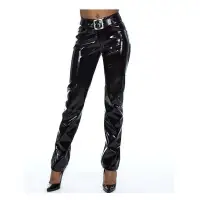 Women's High-Waist Black Vinyl Pants with Belt