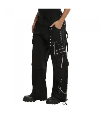 Men Gothic Black Chain Trouser Zip Off Punk Short Pant Goth Trouser